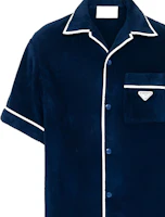 Details for PRADA SS24 Kemeja Lengan Pendek Navy Blue Pria Badge Straight-Cut SC559-1ZR3-F0008-S-212