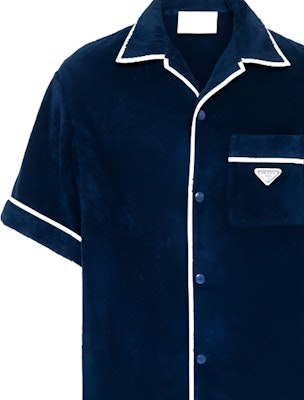 PRADA SS24 男士徽标海军蓝单排扣直筒短袖衬衫 SC559-1ZR3-F0008-S-212 Details for PRADA SS24 男士徽标海军蓝单排扣直筒短袖衬衫 SC559-1ZR3-F0008-S-212