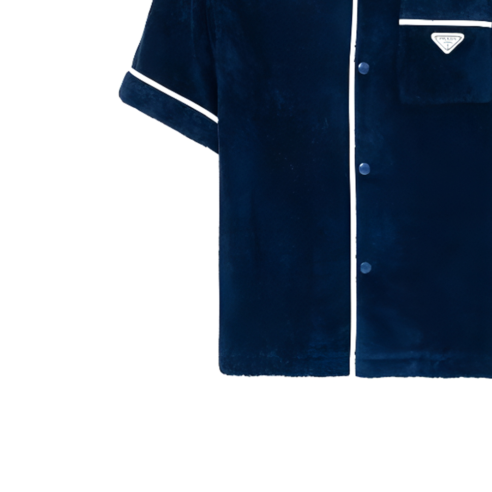 Sizing PRADA SS24 男士徽标海军蓝单排扣直筒短袖衬衫 SC559-1ZR3-F0008-S-212
