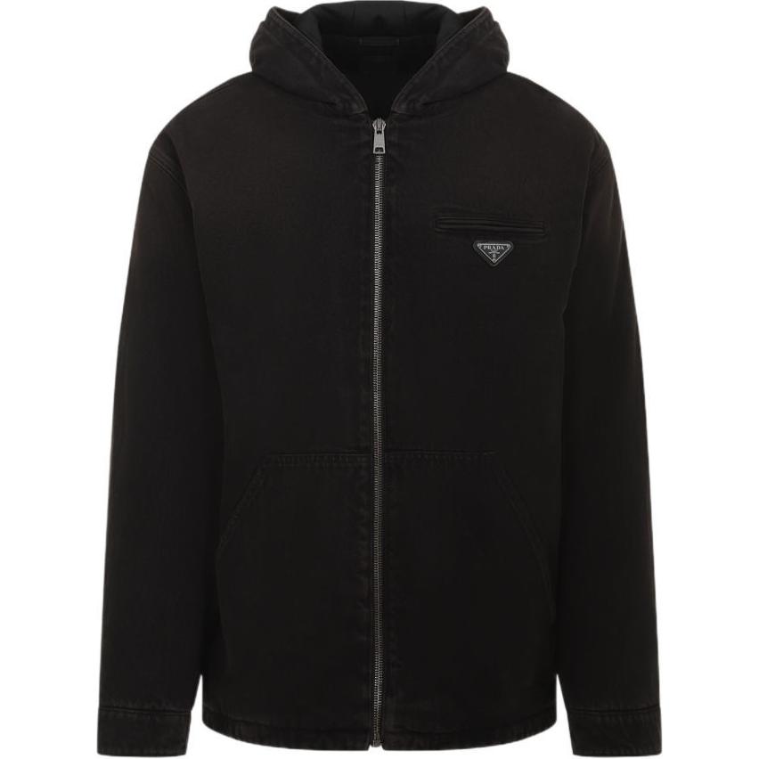 Prada SS24 Black Hooded Jacket with Logo Detail GEB269-142D-F0631-S-OOO