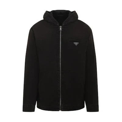 Prada SS24 Black Hooded Jacket with Logo Detail GEB269-142D-F0631-S-OOO