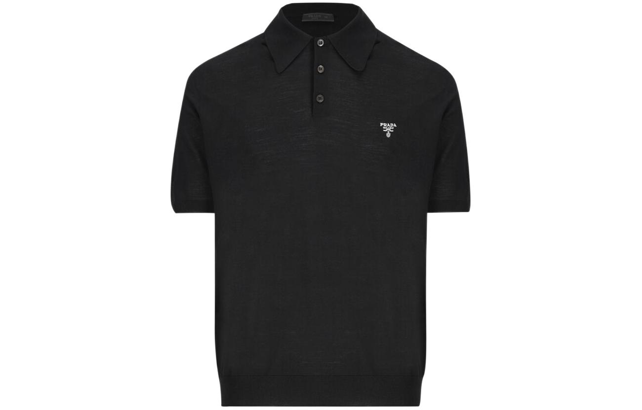 PRADA SS24 Black Logo Print Casual Short Sleeve Polo Shirt for Men. UMB267-1ZLE-F0002