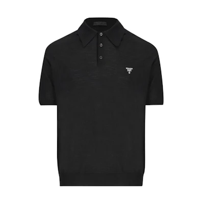 PRADA SS24 Black Logo Print Casual Short Sleeve Polo Shirt for Men. UMB267-1ZLE-F0002