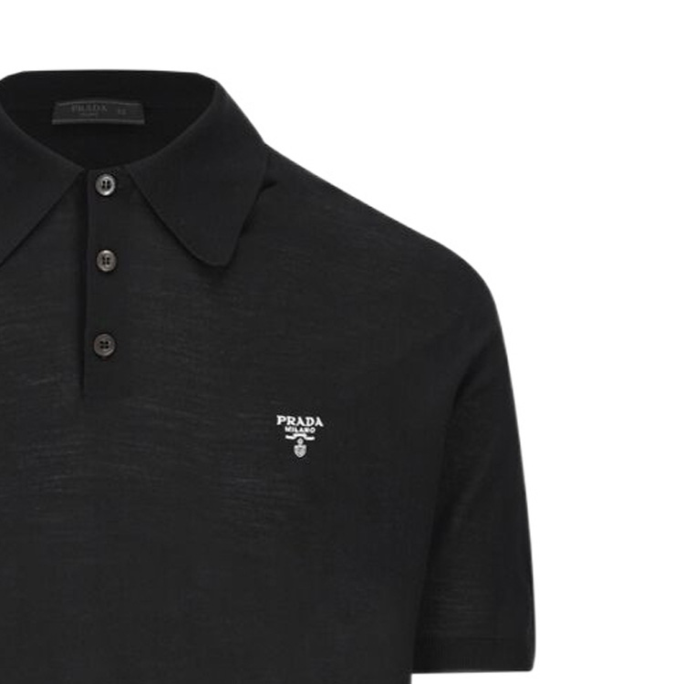 PRADA SS24 Black Logo Print Casual Short Sleeve Polo Shirt for Men. UMB267-1ZLE-F0002 圖 5