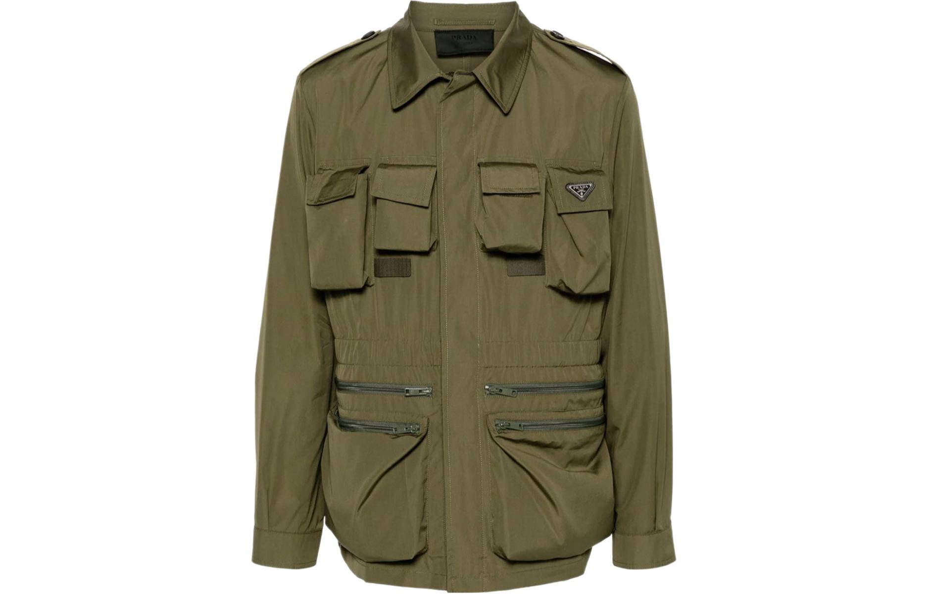 Buy 普拉达SS24绿色拉链口袋尖领长袖夹克 SGC553-1XV2-F0161-S-OOO