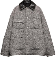 PRADA SS24 Herringbone Leather Trim Single-Breasted Jacket Black SGC675-15OM-F0964-S-OOO PRADA SS24 Herringbone Leather Trim Single-Breasted Jacket Black SGC675-15OM-F0964-S-OOO