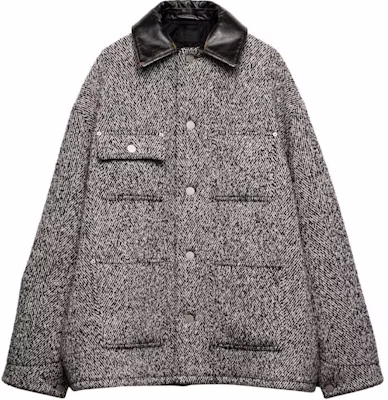 프라다 SS24 헤링본 가죽 트림 싱글 브레스티드 자켓 블랙 SGC675-15OM-F0964-S-OOO Order 프라다 SS24 헤링본 가죽 트림 싱글 브레스티드 자켓 블랙 SGC675-15OM-F0964-S-OOO