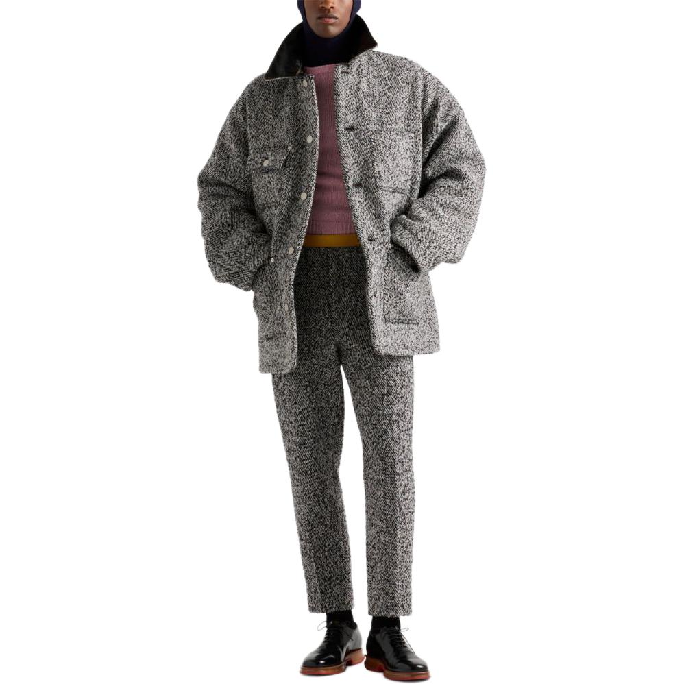 Lookbook 프라다 SS24 헤링본 가죽 트림 싱글 브레스티드 자켓 블랙 SGC675-15OM-F0964-S-OOO