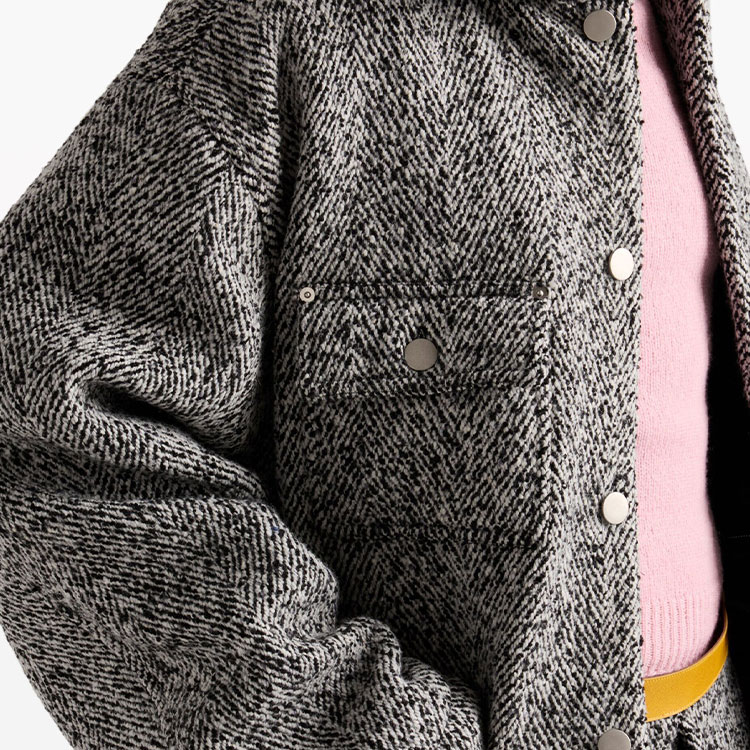 Purchase 프라다 SS24 헤링본 가죽 트림 싱글 브레스티드 자켓 블랙 SGC675-15OM-F0964-S-OOO