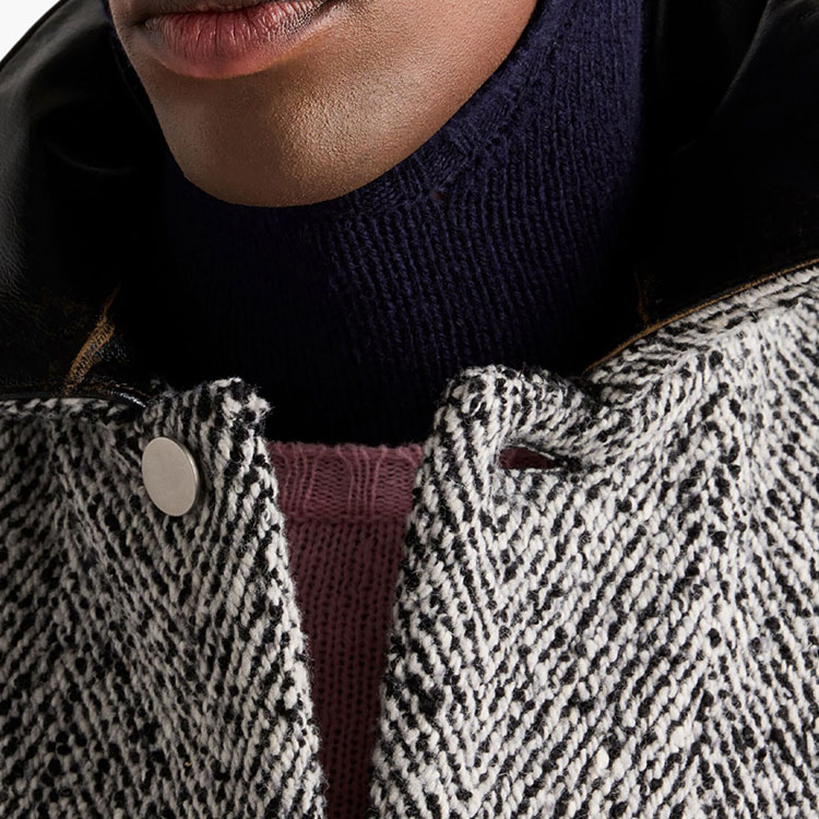 Details for 프라다 SS24 헤링본 가죽 트림 싱글 브레스티드 자켓 블랙 SGC675-15OM-F0964-S-OOO