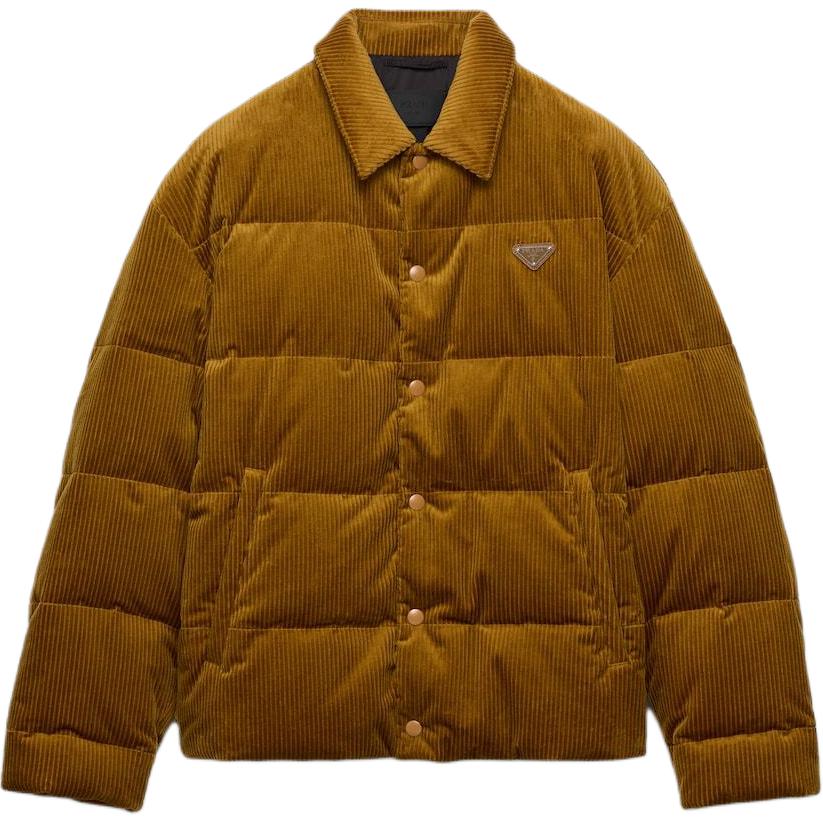 PRADA SS24 Logo Caramel Brown Long Sleeve Down Jacket for Men. SGC69-413YO-F0346-S-OOO