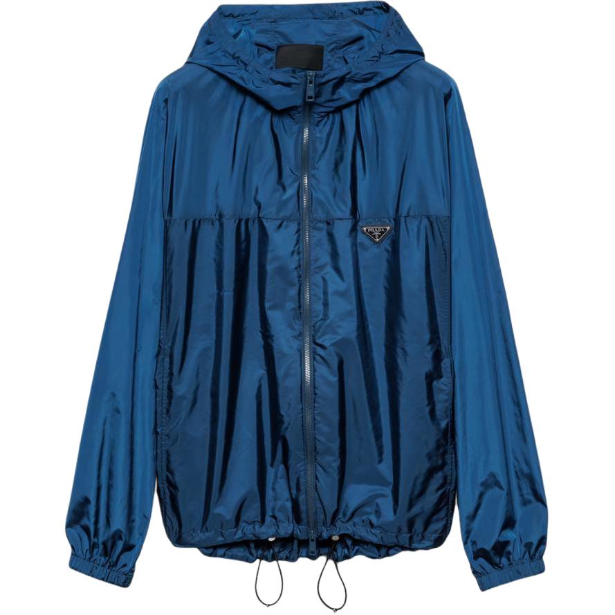 PRADA SS24 Logo Patch Casual Loose Fit Hooded Pilot Jacket Men Blue SGC601-1WQ9-F0AFC-S-OOO