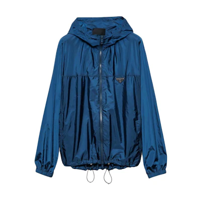PRADA SS24 Logo Patch Casual Loose Fit Hooded Pilot Jacket Men Blue SGC601-1WQ9-F0AFC-S-OOO
