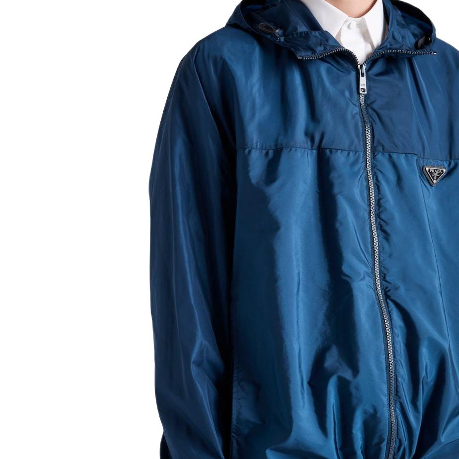 Sizing PRADA SS24 Logo Patch Casual Loose Fit Hooded Pilot Jacket Men Blue SGC601-1WQ9-F0AFC-S-OOO