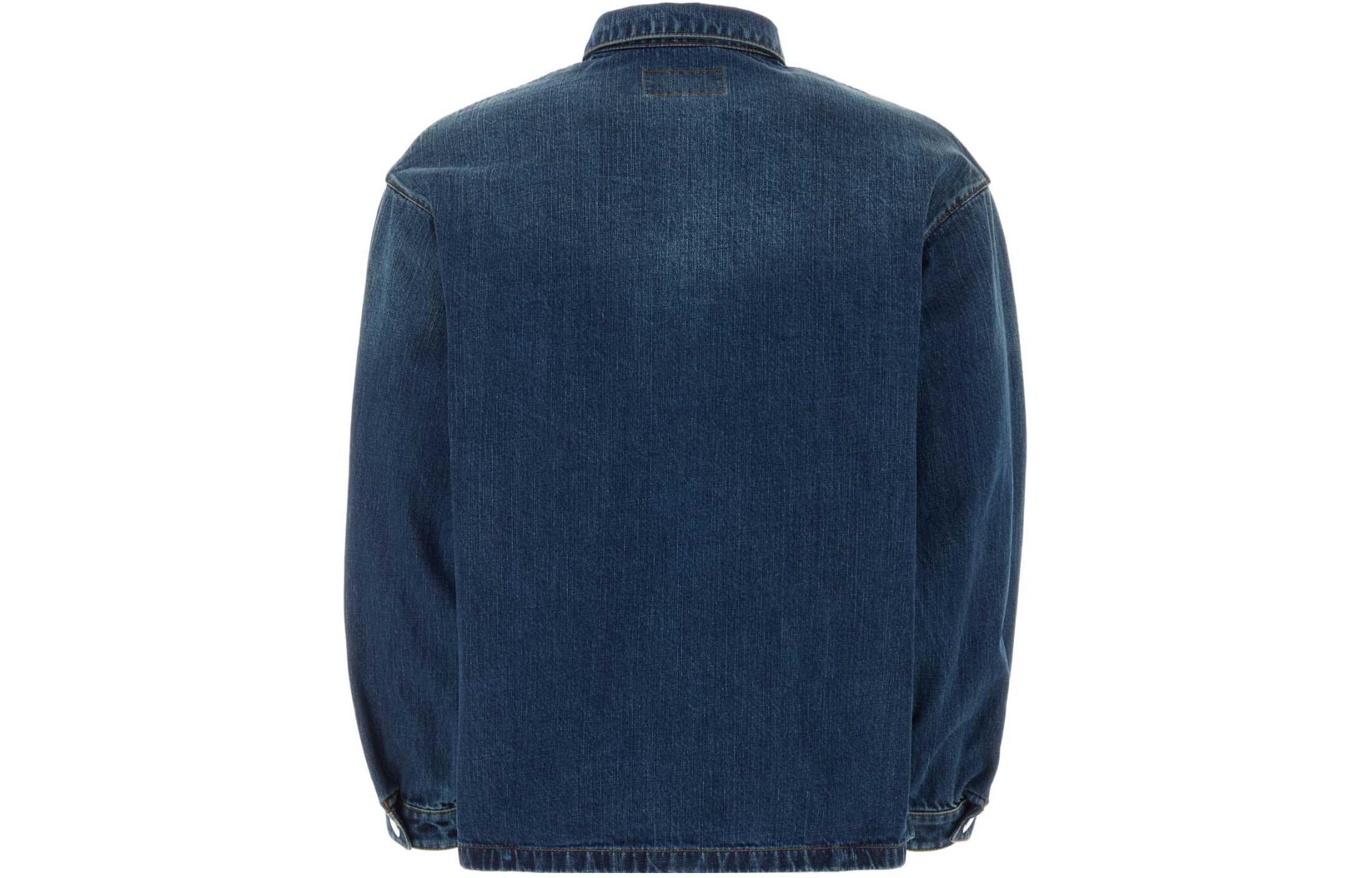 Lookbook 普拉达 SS24 标志补丁单排扣男士蓝色牛仔夹克. GEC066-14EF-F0008-S-212