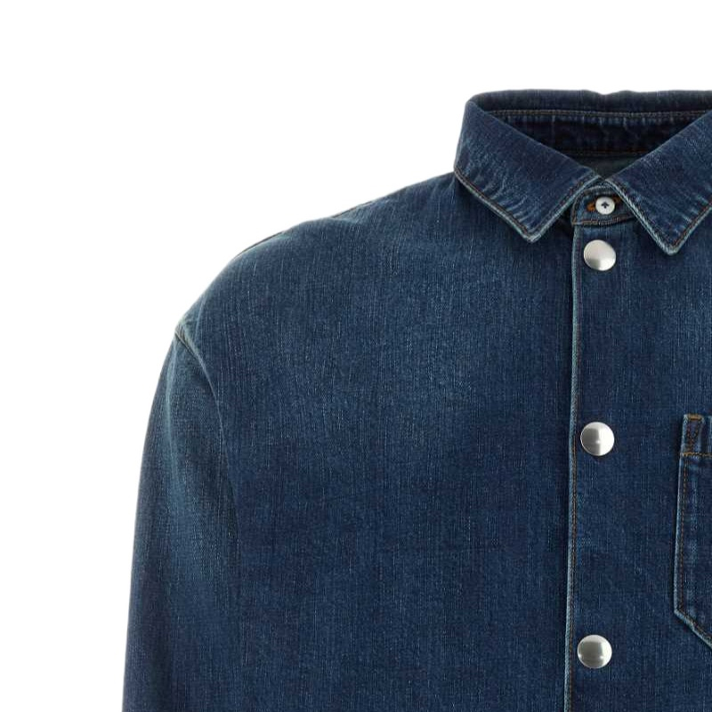 Shop 普拉达 SS24 标志补丁单排扣男士蓝色牛仔夹克. GEC066-14EF-F0008-S-212