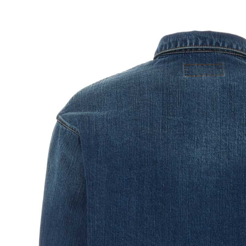 Sizing 普拉达 SS24 标志补丁单排扣男士蓝色牛仔夹克. GEC066-14EF-F0008-S-212