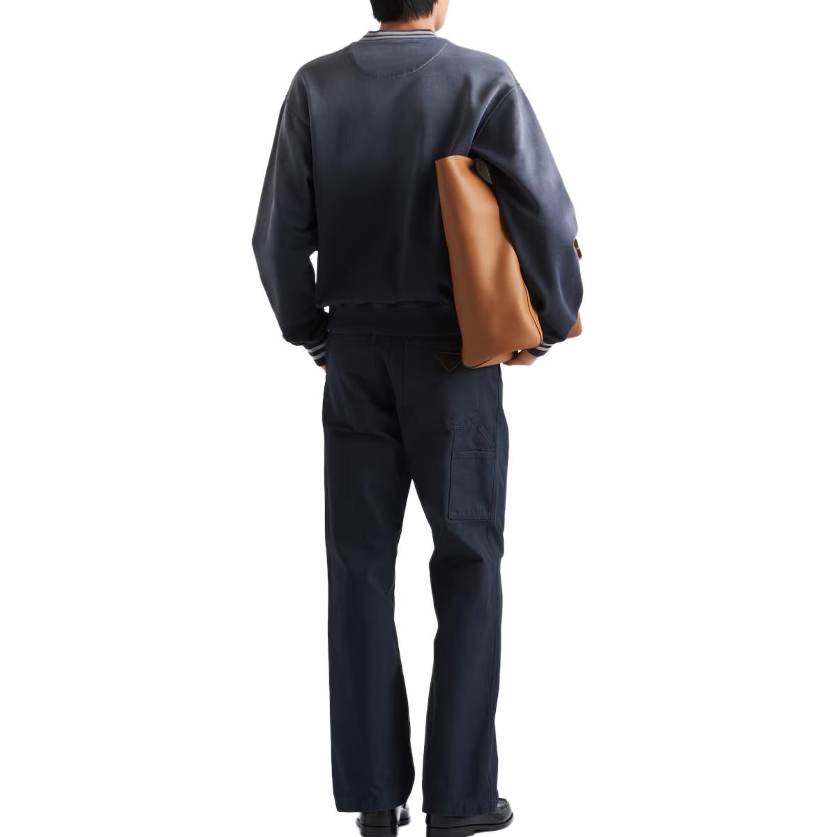 Details for Prada SS24 標誌印花條紋邊圓領長袖衫 藍色 UJL69B-15CA-F0008-S-OOO