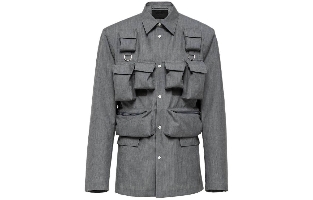 Prada SS24 Slim Fit Single-Breasted Pocket Long Sleeve Jacket Grey UGI267-1P3Z-F0031-S-AAO
