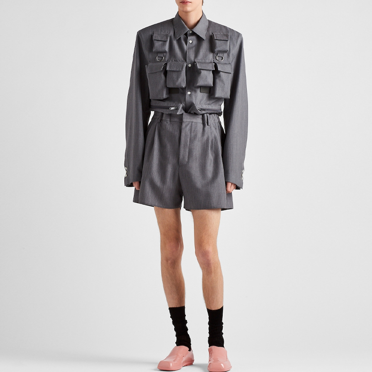 Lookbook Prada SS24 修身單排扣口袋長袖外套 灰色 UGI267-1P3Z-F0031-S-AAO