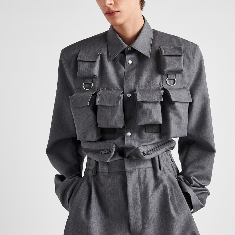 Purchase Prada SS24 修身單排扣口袋長袖外套 灰色 UGI267-1P3Z-F0031-S-AAO