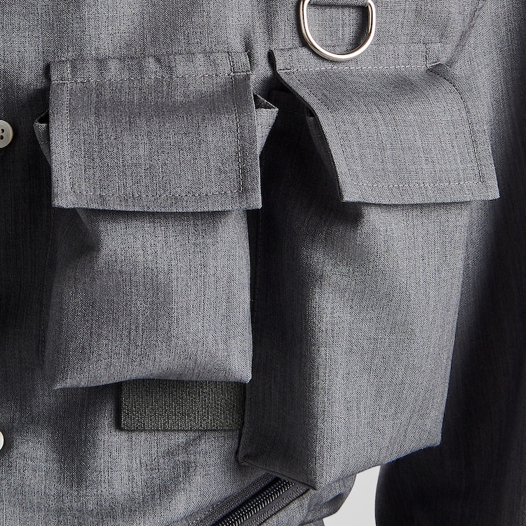 Cheap Prada SS24 修身單排扣口袋長袖外套 灰色 UGI267-1P3Z-F0031-S-AAO