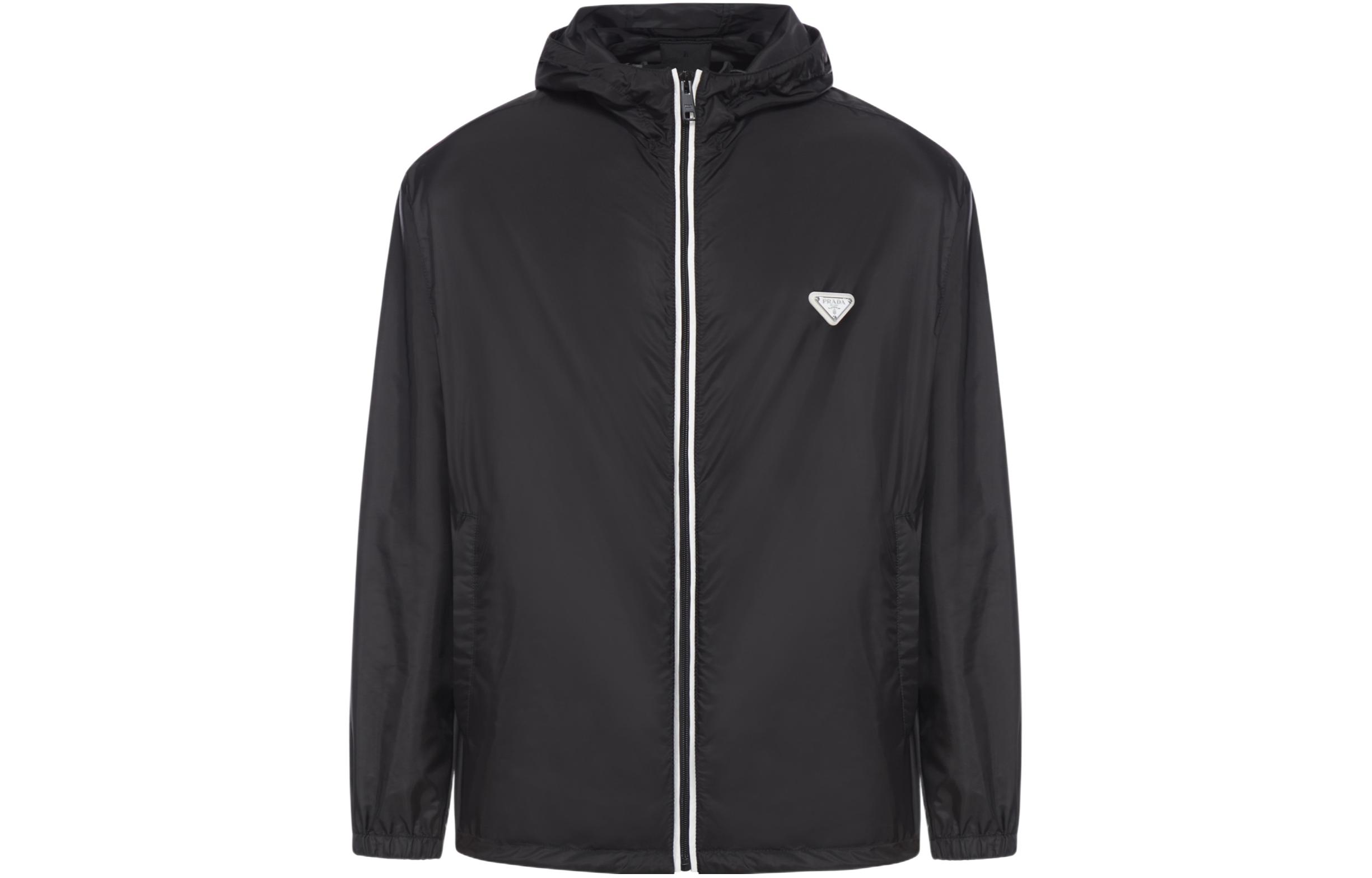 PRADA SS24 Solid Color Logo Patch Hooded Casual Jacket for Men SGC530-1WQ9-F0967-S-232