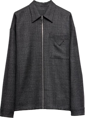 PRADA SS24 條紋Logo拉鍊翻領長袖襯衫 男士深炭灰 SC540-15OW-F0308-S-211 Buy PRADA SS24 條紋Logo拉鍊翻領長袖襯衫 男士深炭灰 SC540-15OW-F0308-S-211