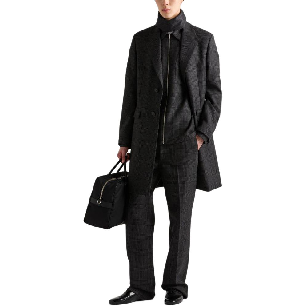 Shop PRADA SS24 條紋Logo拉鍊翻領長袖襯衫 男士深炭灰 SC540-15OW-F0308-S-211