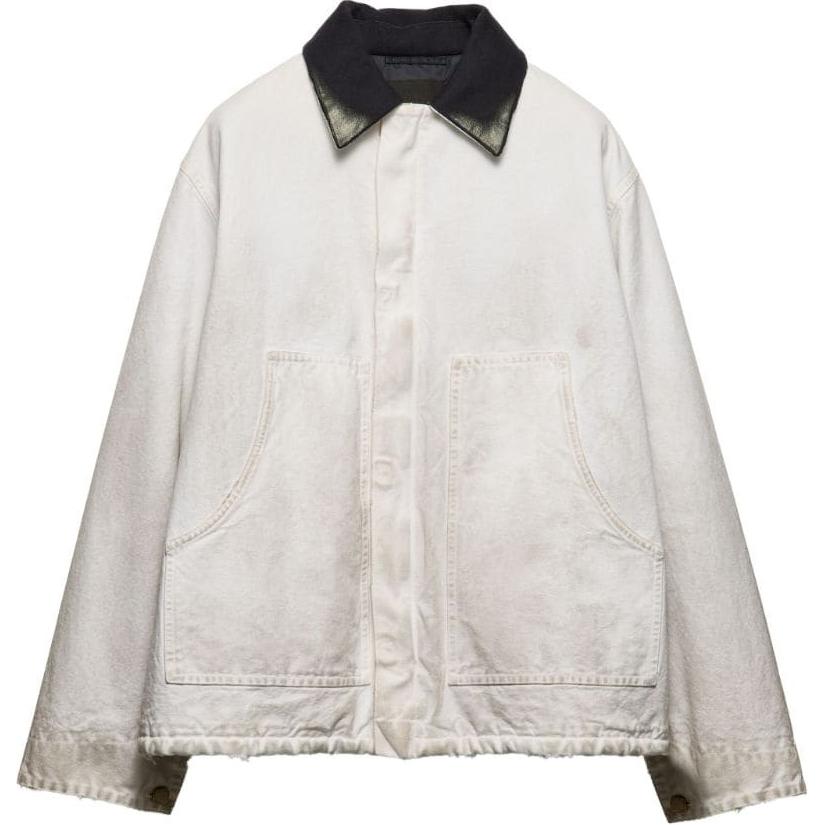 PRADA SS24 Vintage Effect Logo Badge  White Long-Sleeve Jacket. SGC698-14W7-F0009-S-OOO