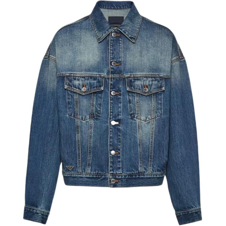 PRADA SS24 Washed Single-Breasted Denim Jacket Men’s Blue GEB257-14EF-F0008-S-OOO