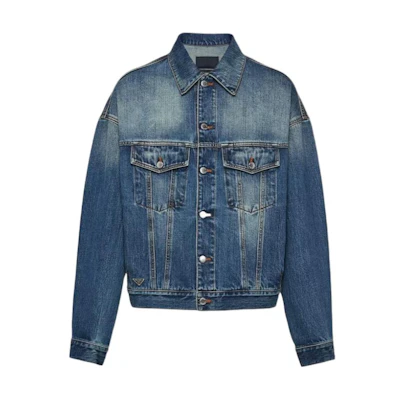 PRADA SS24 Washed Single-Breasted Denim Jacket Men’s Blue GEB257-14EF-F0008-S-OOO
