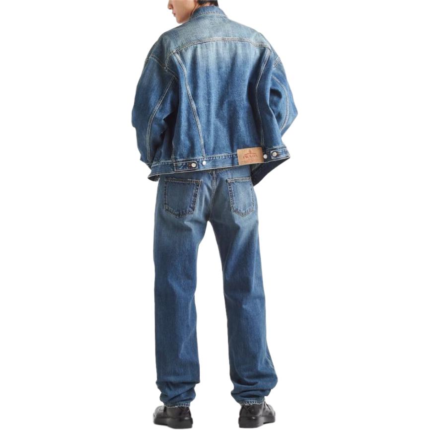 Shop 普拉达SS24 男士水洗单排扣蓝色牛仔夹克 GEB257-14EF-F0008-S-OOO