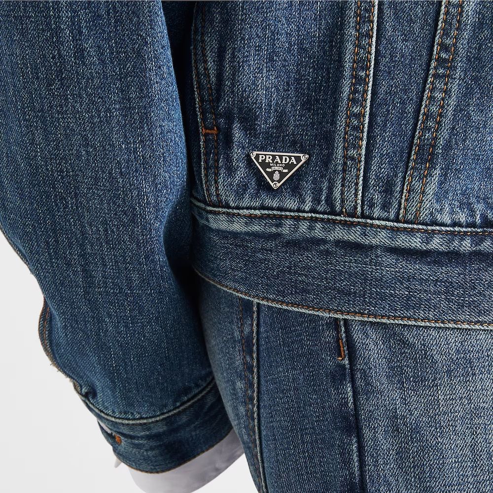 Sizing 普拉达SS24 男士水洗单排扣蓝色牛仔夹克 GEB257-14EF-F0008-S-OOO