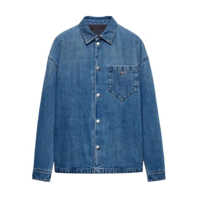 PRADA SS24 Washed Single-Breasted Long-Sleeve Shirt Men’s Light Blue GEC071-15N1-FOV3N-S-212