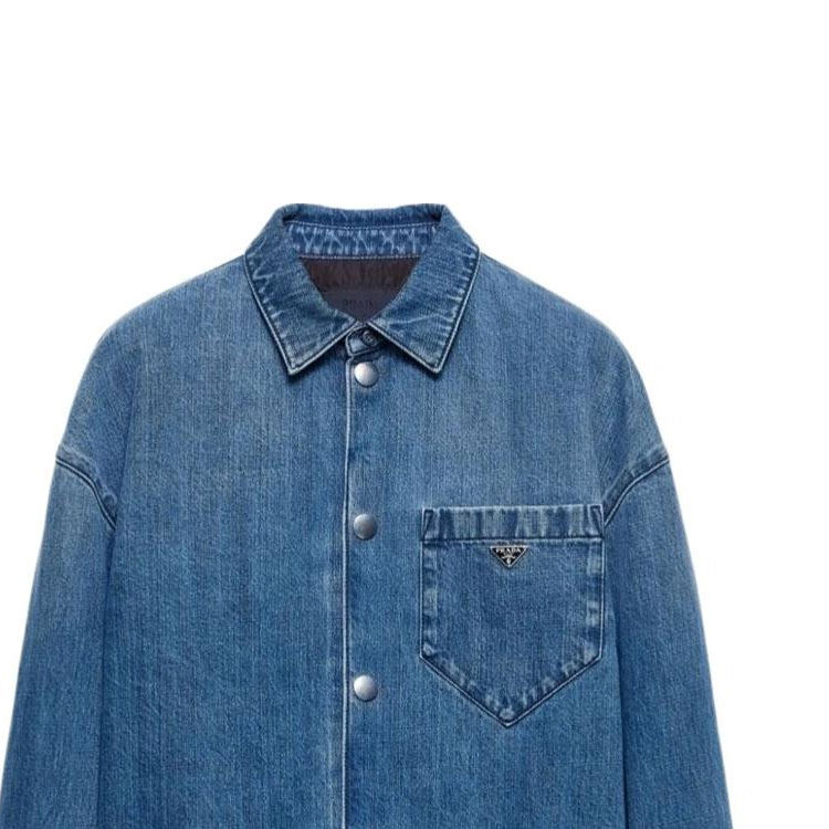 PRADA SS24 Washed Single-Breasted Long-Sleeve Shirt Men’s Light Blue GEC071-15N1-FOV3N-S-212 圖 7