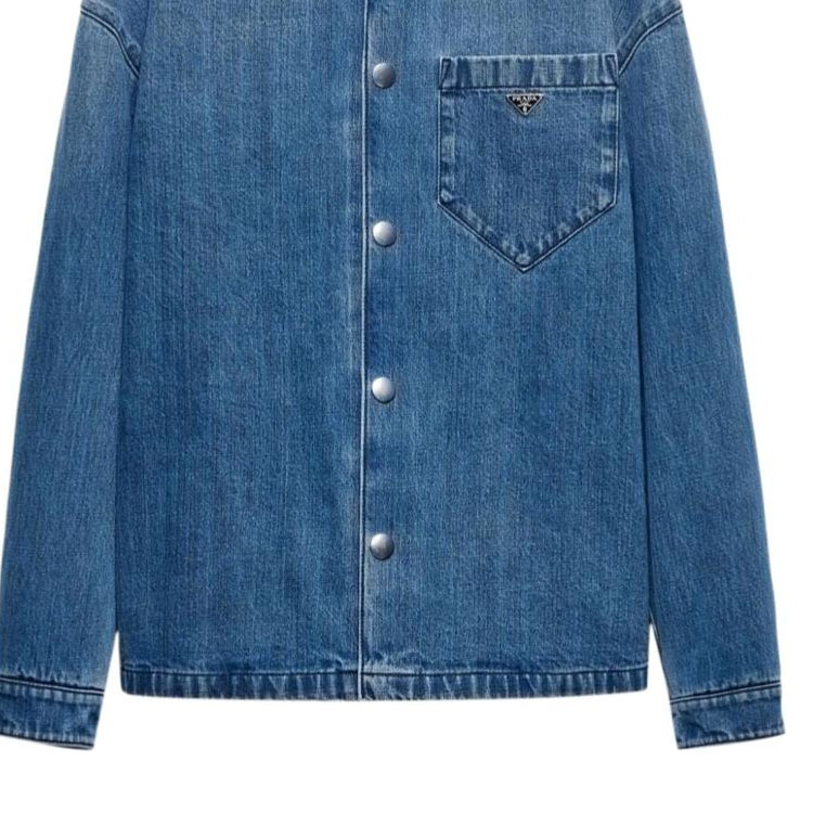 PRADA SS24 Washed Single-Breasted Long-Sleeve Shirt Men’s Light Blue GEC071-15N1-FOV3N-S-212 圖 8