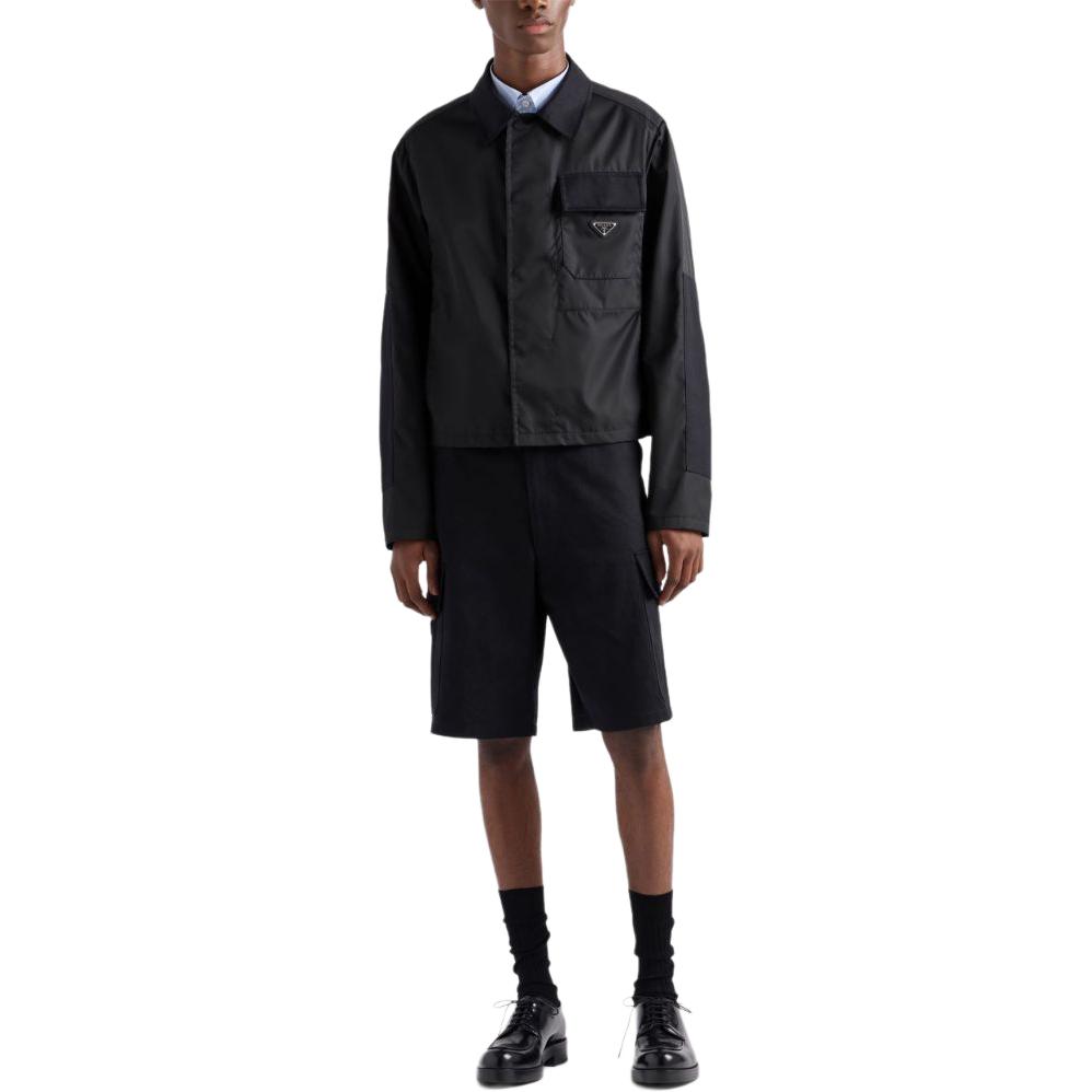 Shop PRADA SS25 黑色棉質多口袋休閒短褲 SPH472-11BZ-F0002-S-OOO