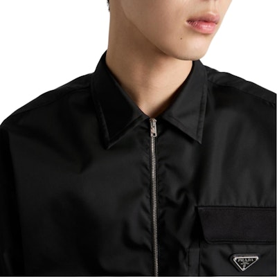 PRADA SS25 Recycled Nylon Badge Zip-Up Black Jacket SC810-16HH-F0002-S-OOO Details for PRADA SS25 Recycled Nylon Badge Zip-Up Black Jacket SC810-16HH-F0002-S-OOO