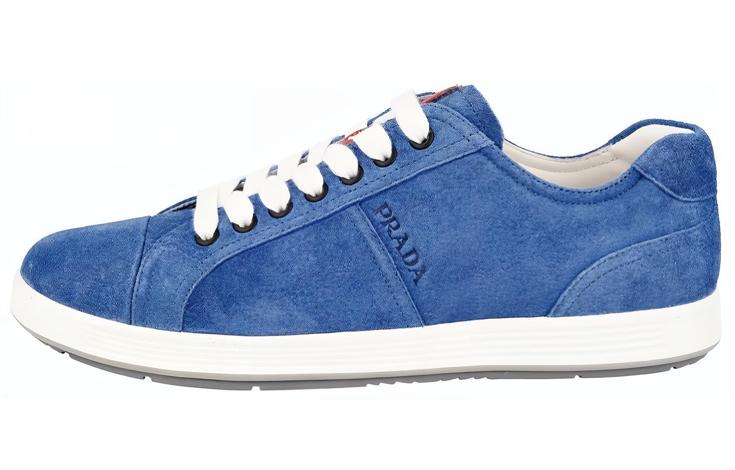 Prada Suede Lace-Up Fashion Sneakers 'Blue'