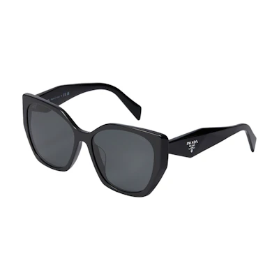 PRADA Sunglasses with Letter Logo, Unisex Irregular Frame in Black/White. 0PR-19ZSF