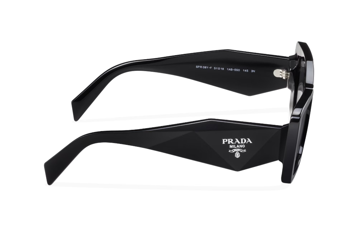 Shop PRADA 三角標誌黑色醋酸材質貓眼墨鏡 男女通用 SPR08Y_E1AB_F05S0_C_A051
