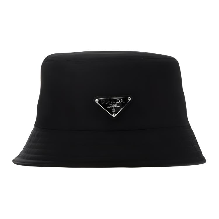 PRADA Triangle Logo Black Nylon Bucket Hat Unisex Couple Style. 1HC1372DMI-F0002