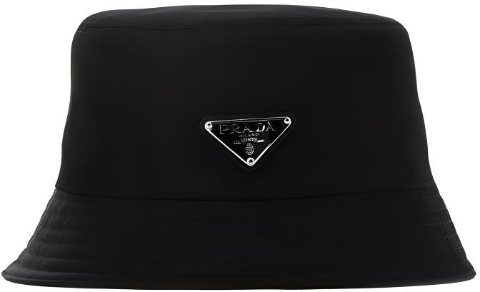 prada-triangle-logo-black-nylon-bucket-hat-unisex-couple-style-1-hc-1372-dmi-f0002