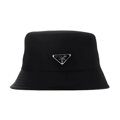 PRADA Triangle Logo Black Nylon Bucket Hat Unisex Couple Style. 1HC1372DMI-F0002