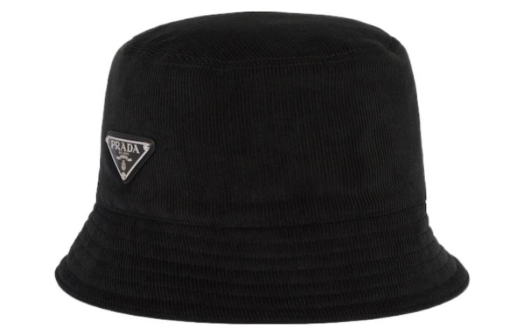 PRADA Triangle Logo Cotton Bucket Hat Black . 2HC137-1JHC-F0002