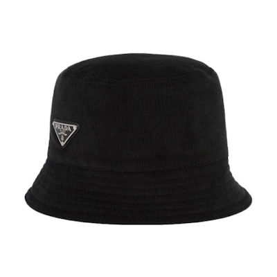 PRADA Triangle Logo Cotton Bucket Hat Black . 2HC137-1JHC-F0002