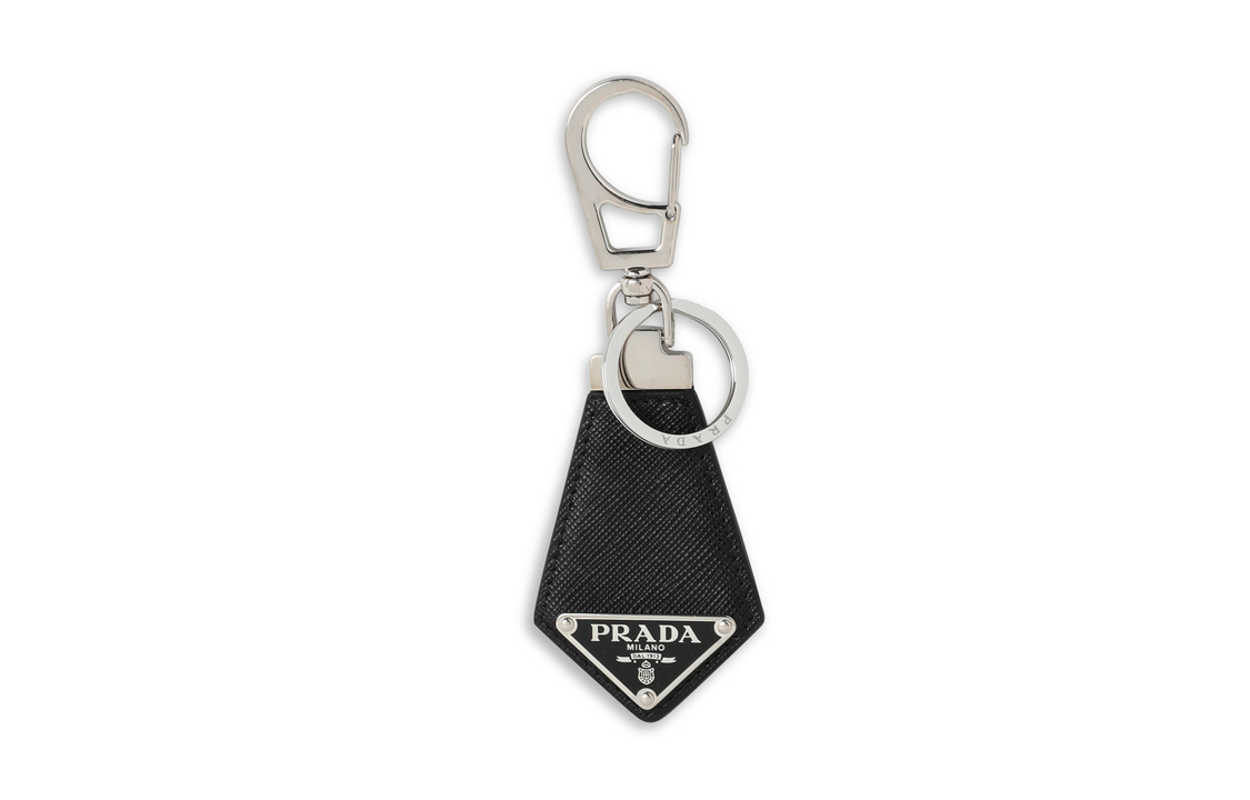 PRADA Triangle Logo Keychain Black Unisex Calf Leather Couple Design 2PP041053-F0002