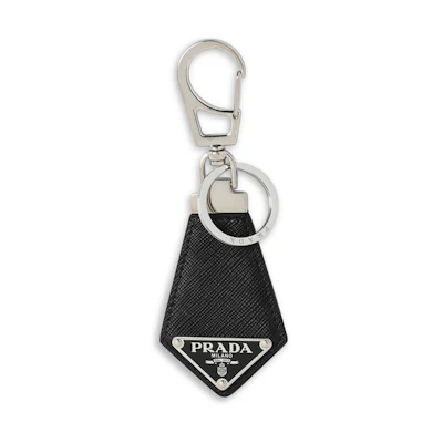 PRADA Triangle Logo Keychain Black Unisex Calf Leather Couple Design 2PP041053-F0002