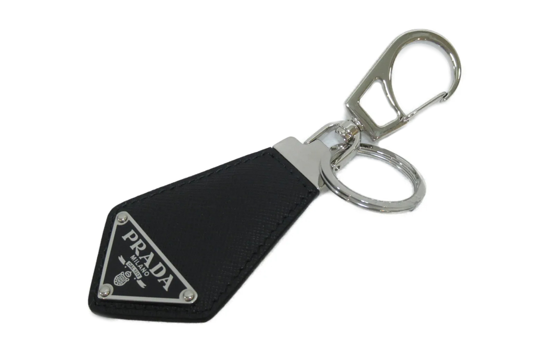 Shop PRADA Triangle Logo Keychain Black Unisex Calf Leather Couple Design 2PP041053-F0002
